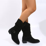 Women's Mid Calf Boots For Autumn Female Slip on Belt Buckle High Boots 2022 Solid Color Martins Boots Footwear Botas