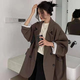 Vintage Brown Blazer Women Elegant Official Ladies Autumn Fashion Long Sleeve Oversized Chic Casual Jacket