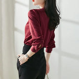 Autumn New Office Lady Elegant Solid Folds Temperament Shirt Top Women Long Sleeve All-match Blouse Fashion Simple