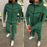 Spring Men's Zipper Hoodie Coat + Long Pants 2pc Set High Quality Casual Sweatpants Outfit Fashion Solid Slim Men