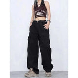 Solid Color Overalls Jeans Women's Y2K Street Retro Loose Wide-Leg Overalls Couple Casual Joker Mopping Jeans Pants