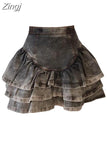Vintage Short Denim Skirt Women Harajuku Y2k E-girl High Waist Mini Skirt Gothic Punk Loose Cake Skirts New
