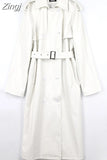 Autumn Extra Long Oversized Black Faux Leather Trench Coat for Women Long Sleeve Belt Double Breasted Loose Fashion