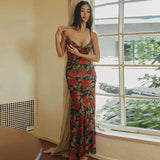 Flower Print Mesh Slip Maxi Dress-Outfit