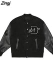 letter towel embroidered jackets coats women street hip-hop trend baseball uniform couple casual loose all-match
