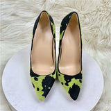 black mixed colors cow pattern stilettos pointed toe 12cm 10cm 8cm high heels plus size 45 cozy women pumps RM031
