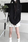 Blue Rabbit Ear Hooded Oversize Women Streetwear Harajuku Kawaii Y2k Solid Sudadera Mujer Couples Sweatshirt Fleece