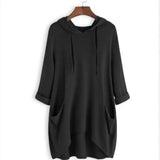 Zingj Spring New EBAY Women's Hooded Solid Color Loose T-Shirt Irregular Pocket Top-Outfit