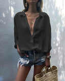 Solid Color Deep V-neck Buttons Chiffon