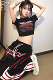 Street Hip Hop Pantalon Straight Drawstring Wide Leg Pants Letter Embroidery Women Y2k Striped Grunge Men Shorts