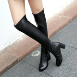 Fashion Knee High Boots Women's Winter Boots Thick High Heel Stretc Long Boots Slip On Autumn Shoes Woman Black