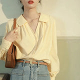 4Xl Sweet Chiffon Shirts Women Korean Turn Down Collar Lantern Long Sleeve White Blouses Vintage Elegant Solid Loose