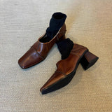 With A Foot Deep Mouth Small Leather Shoes Women 2025 New Retro Wind Side Simple Coarse Soft Leather Single
