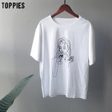 summer t-shirts character printing tops tees solid color white t-shirts women drinking girls