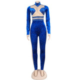 Beautiful Sheer Mesh Patchwork Crystal Velvet Jumpsuit Rompers Glam Sequins Jumpsuit Party Club Wear Birthday