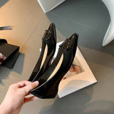 Design Sharp Head Soft Sole Single Shoe 2025 New Patent Skin Bare Light Commuting V Buckle Temperament Flat