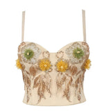 halter Floral Rhinestone summer corset crop top women bustier hotwife rave outfit club party y2k tank top womens tube
