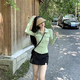 Y2K T Shirts Women Streetwear Long Sleeve Zipper Slim Crop Tops Harajuku Preppy Korean Fashion Black Irregular Casual