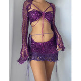 Lace Up Crochet Knit Two Piece Set-Outfit