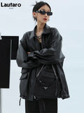 Spring Autumn Oversized Casual Waterproof Black Soft Pu Leather Jacket Women with Drop Shoulder Long Sleeve Fashion