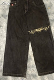 Street Popular Vintage Gothic Embroidered Jeans Women Harajuku Hip Hop Baggy Jeans Punk Rock Straight Pants Casual Jeans