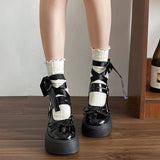 Wind Bow Tie Thick Soles Increase Thin Thick High Heels Summer New French High-End Small Leather