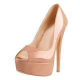 Onlymaker Women's Peep Toe Pumps Platform Fashion Spike Pumps Extremely High Heel Party Wedding Slip On Shoes Big Size