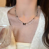 Pearl and Rhinestone Pendant Necklace-Outfit