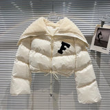 2022 Winter Long Sleeve Lambswool Sailor Collar Short Cotton Coat Women Drawstring Jacket