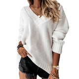 New Sweater Women's Autumn And Winter Solid Color V-Neck Long-Sleeved Knitted