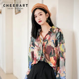 Fall Womens Tops And Blouses Long Sleeve Button Up Shirt Impressionism Print Blouse 2019 Designer Shirts