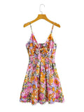 Queens Women Floral Print Sleeveless Beach Bohemian Dresses Ladies Bow Tie Strapless Boho Mini Dress