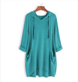 Zingj Spring New EBAY Women's Hooded Solid Color Loose T-Shirt Irregular Pocket Top-Outfit