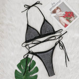 Zingj Sexy Hot Diamond Bikini Split Solid Color Strap Swimsuit Beach Vacation Women's