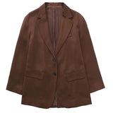 Fashion Long Sleeve Notched Collar Single Breasted Spring Brown Blazer Women 2022 Casual Office Ladies Outerwear
