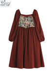 French Dress 2023 Spring Vintage Mori Girl Mid Long Frocks Female Long Sleeve Fashion Loose Holiday Party Club