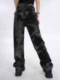 Tie-Dyed High Waist Women Jeans Vintage Korean Fashion Streetwear Wide Leg Jean Female Denim Trouser Straight Baggy