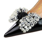 Zingj Korean Version Of Fashion Delicate Women's Shoes Wine Glass With High Heel Shallow Pointed Water Diamond Bow Banquet Single