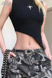 Street Turtleneck Irregular Slim Black American Punk Style Tanks Summer Camis Sleeveless Sexy Tank Women Pentagram