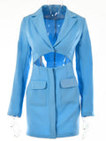 Autumn Long Sleeve Blazer Dress For Women Khaki Notched Collar Hollow Out Button Dresses Bodycon Party Mini