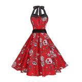 Vintage Holiday Party Gothic Dress 50s The Nightmare Before Christma Skull Jake 3D Print Sleeveless Skater Pleated