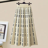 Warm Knitwears 3 Pieces Set For Womens Outfit Korean High Quality Pullover Knitted Sweater+print Pleated Skirts Sets