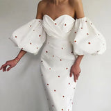 Women's Dress Sexy Strapless Lantern Sleeve Strawberry Pattern Print Off Shoulder Midi Formal Evening Party Dress