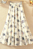 Women Summer Long 2023 Spring Ladies Floral Print High Waist Elegant Sweet Casual Chiffon Skirts Beach Faldas
