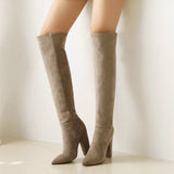 Faux Suede Knee High Boots Winter Women Boots Square High Heel Long Boots Slip On Pointed Toe Fashion Woman's Boots