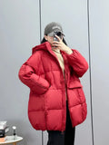 New Winter Women White Duck Down Jacket Hooded Warm Oversize Puffer Coat Female Casual Loose Parkas Pocket