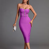 Bandage Dress 2022 New Womens Midi Bodycon Dress Elegant Sexy Crystal Evening Club Party Dress High Quality