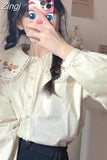 Chemise Femme Peter Pan Collar Women Sweet Floral Embroidery Long Sleeve Y2k Loose Shirts Korean Casual Camisas