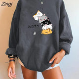 Anime Kawaii Cute Cat Print Women Sweatshirts Drop-shoulder Pullovers Sweatshirt Hoodie Women Sudaderas Con