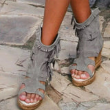Sandals Summer 34-43 plus Size Women's Shoes platform Wedge Tassel Shoes closed Toe fish mouth Women's